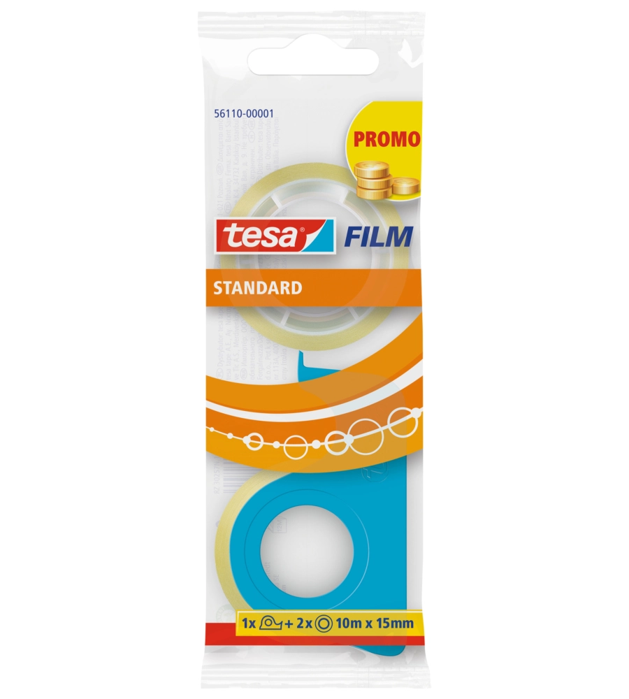 Film invisible transparent tape, 10m:19mm + 1 disposable dispenser